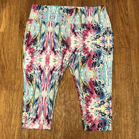 Reel Legends Watercolor Swirl High Waisted Cropped Length Swim Legging Size 2X - Picture 2 of 8
